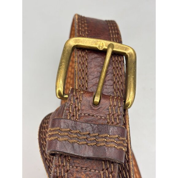 L.L. Bean Brown Leather Belt W/ Brass Buckle Size 38 - Picture 7 of 7